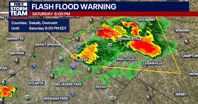 Atlanta Weather warning covers DeKalb, Gwinnett until 9:00 p.m.