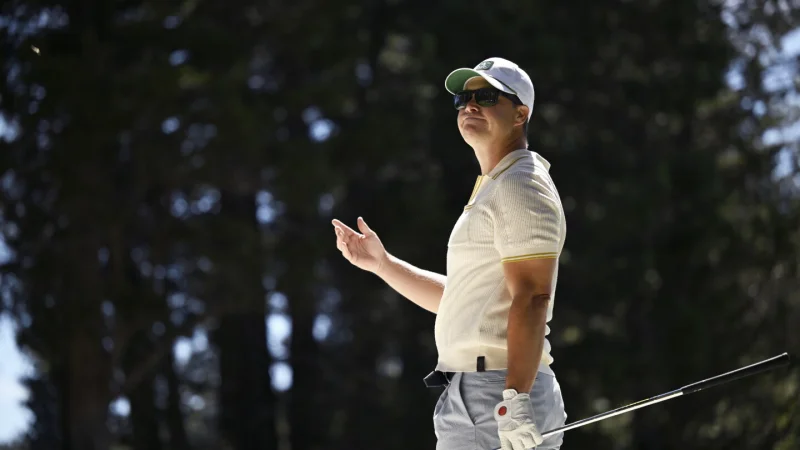 Colin Jost nearly holes out at American Century Championship