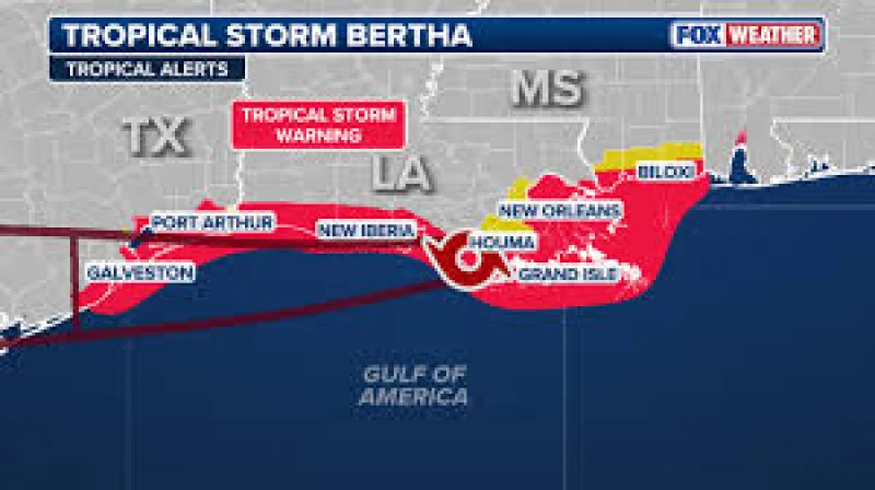 National Hurricane Center expands Bertha Update west to Sargent, Texas