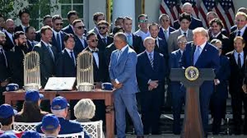 Dodgers give Donald Trump a jersey with no. 47 and a replica World Series ring — Clayton Kershaw and the champions make their White House point
