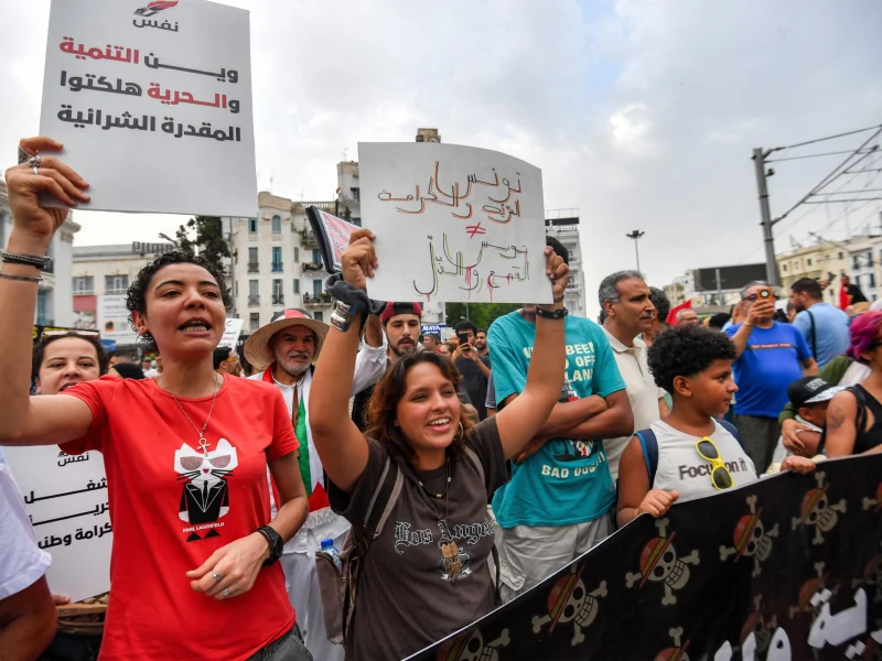 Thousands Rally in Tunis Against Kais Saied, Marking Five Years in Tunisia