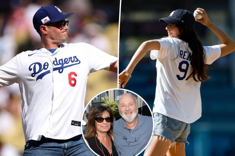 Jake Reiner and Romy Reiner throw first pitches at Dodgers game