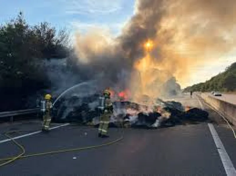 M54 closed in Shropshire after hay lorry fire at junctions three and four