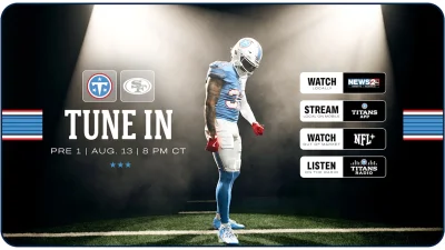 Tony Pollard and the Tennessee Titans open the 2026 preseason against the San Francisco 49ers