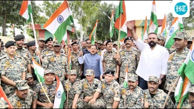 Dr Jitendra Singh leads Tiranga Yatra at Bobiya village on India Independence Day
