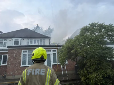 London Fire Brigade tackles Stanmore house fire, roof destroyed