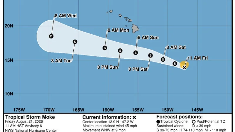 National Hurricane Center warns Tropical Storm Moke could drop over a foot of rain