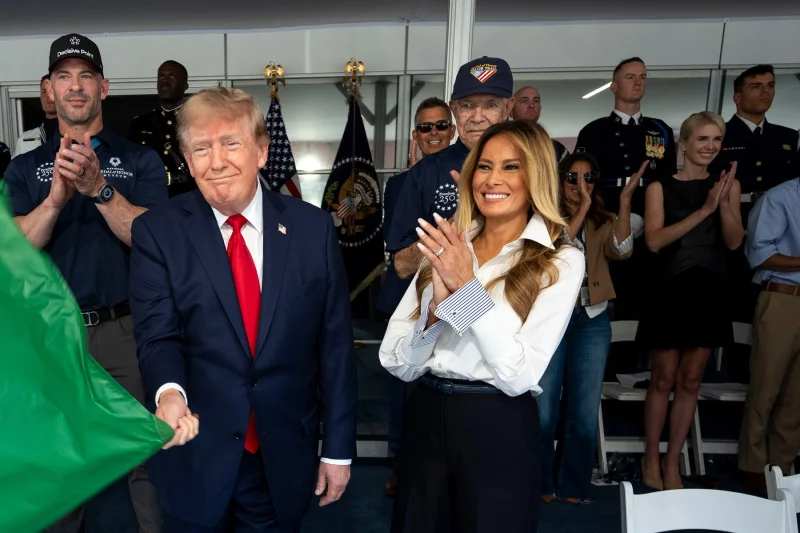 Donald Trump waves green flag at Freedom 250 Grand Prix — Trump Waving A Green Flag