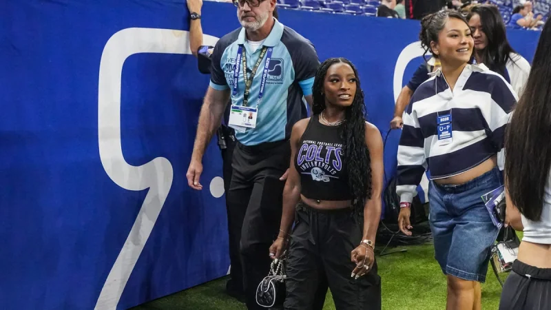 Simone Biles Wears Simone Biles Colts Game Day Outfit at Aug. 22 Game