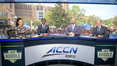 ACC Huddle from Florida State on Monday before No. 19 SMU game, with Jimbo Fisher joining the set