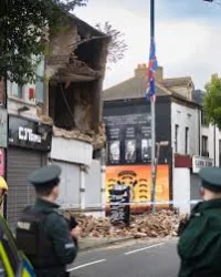 Shankill Road closes after Partial Building Collapse In Belfast, Northern Ireland