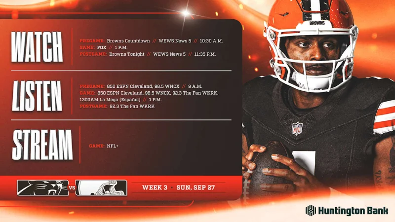 Browns Game Today: Cleveland hosts Panthers on Sunday, Sept. 27, 2026 at 1 p.m. ET