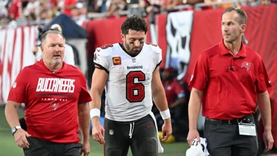 Baker Mayfield sidelined at least 3 weeks with dislocated right thumb — Commanders Quarterback concerns are only beginning for Tampa Bay