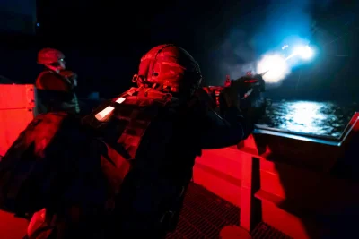 Hms Queen Elizabeth fires at night during October 4 training