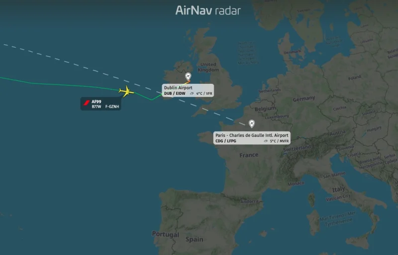 Air France Af99 Emergency Landing Diverts to Dublin from Houston