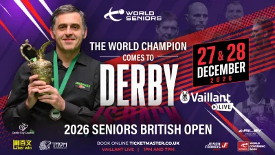 Ronnie O'Sullivan added to British Seniors Snooker Open line-up in Derby on 27-28 December — Ronnie O'sullivan World Seniors Tour