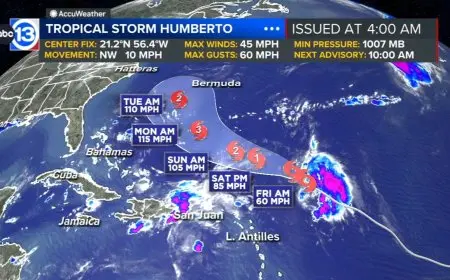Hurricane Tracker Live Updates: Tropical Storm Humberto Forecast, Gabrielle Hurricane Path, and NOAA Warnings from the National Hurricane Center