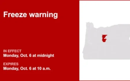 Freeze Warning Issued for Central Oregon as Temperatures Drop to 25°F