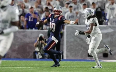 Maye Delivers Pivotal Pass to Diggs Despite Being Tackled