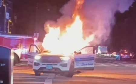 Boston Police Cruiser Set Ablaze in Massive 100-Person Vehicle Takeover