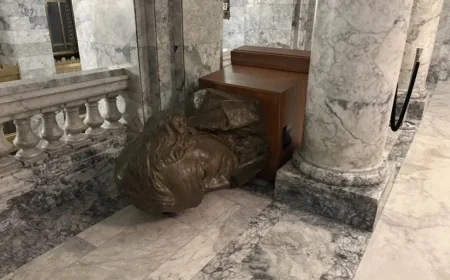 Intruder Vandalizes State Capitol, Topples Washington Bust