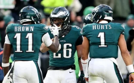 Barkley, Brown, Hurts Strategize to Revitalize Offensive Play