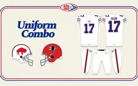Bills Unveil Standing Buffalo Throwback Uniforms for Week 6 vs. Falcons
