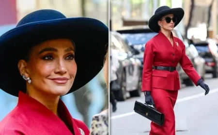 Jennifer Lopez Dazzles in Red on NYC Set of New Thriller