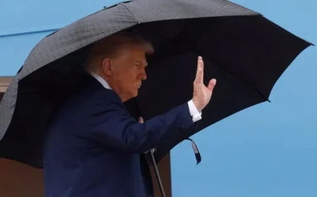 Trump’s Air Force One Umbrella Mishap Goes Viral During Middle East Trip