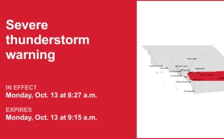 Severe Thunderstorms and Damaging Winds Forecast for Riverside, La Paz Monday