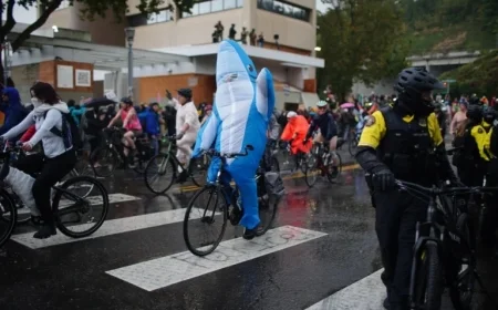 Cyclists Brave Portland’s Wet Weather in ICE Protest Parade