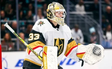 Golden Knights’ Goalie Adin Hill Leaves Game After Mask Hit