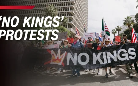 ‘No Kings’ protest: coast-to-coast rallies declare there are no monarchs in American democracy