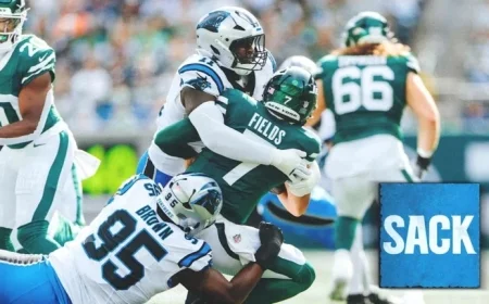 Panthers’ Blitz Secures 8-Yard Sack on Justin Fields