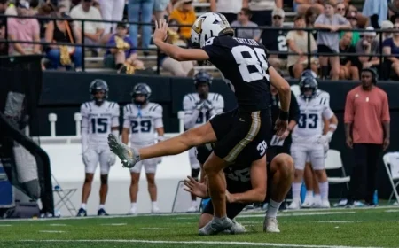 Vanderbilt Football Hosts Student Kicking Clinic Before College GameDay