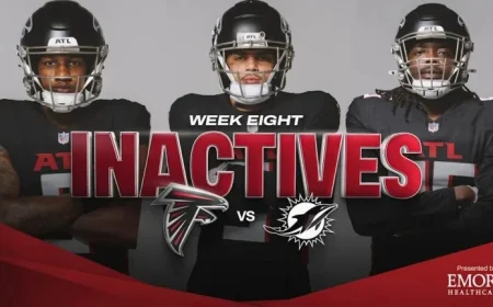 Atlanta Falcons Announce Inactive Players for Miami Dolphins Game
