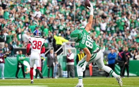 Is Dallas Goedert playing today? Yes — and he scored twice on National Tight Ends Day