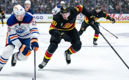 Canucks’ Victor Mancini Exits Early in Game Against Oilers