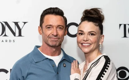 Sutton Foster and Hugh Jackman Go Red-Carpet Official at “Song Sung Blue” Premiere