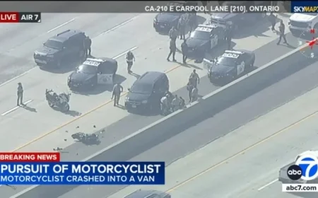 Violent Motorcycle Crash Closes All Eastbound 210 Freeway Lanes in Ontario