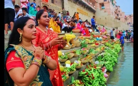 Women Honor Setting Sun with Chhath Puja Rituals at Varanasi Ghats