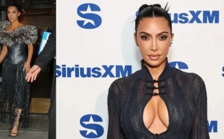 Kim Kardashian Stuns in Plunging Knit Set and Vintage Couture in NYC