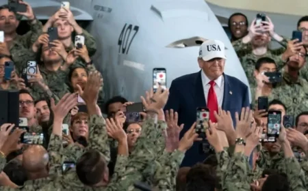 Trump Links Trade Agenda to Military Goals at Aircraft Carrier Rally