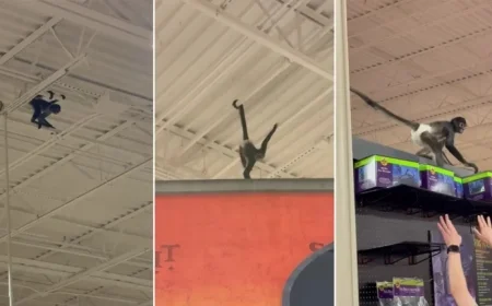 Monkey Swings from Rafters at Spirit Halloween Store