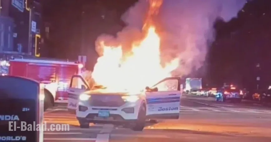 Boston Police Cruiser Set Ablaze in Massive 100-Person Vehicle Takeover