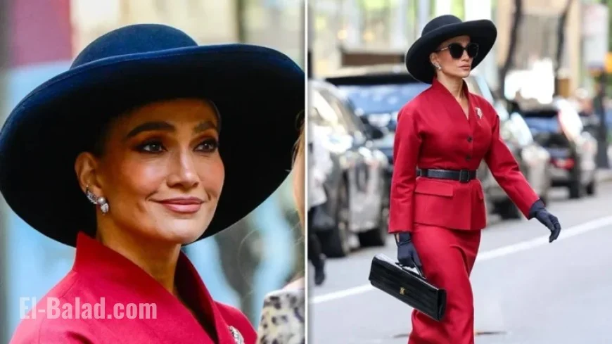 Jennifer Lopez Dazzles in Red on NYC Set of New Thriller