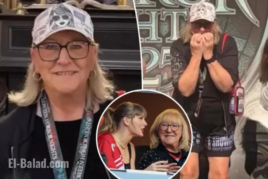 Donna Kelce Sports Taylor Swift Merchandise at Halloween Horror Nights