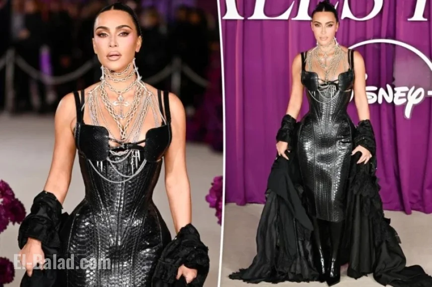 Kim Kardashian Dazzles in Black Leather Dilara Findikoglu Dress at London Premiere