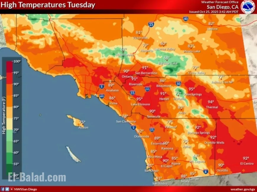 Heat advisory expands for Southern California: hottest days Tuesday–Wednesday with valleys near upper 90s
