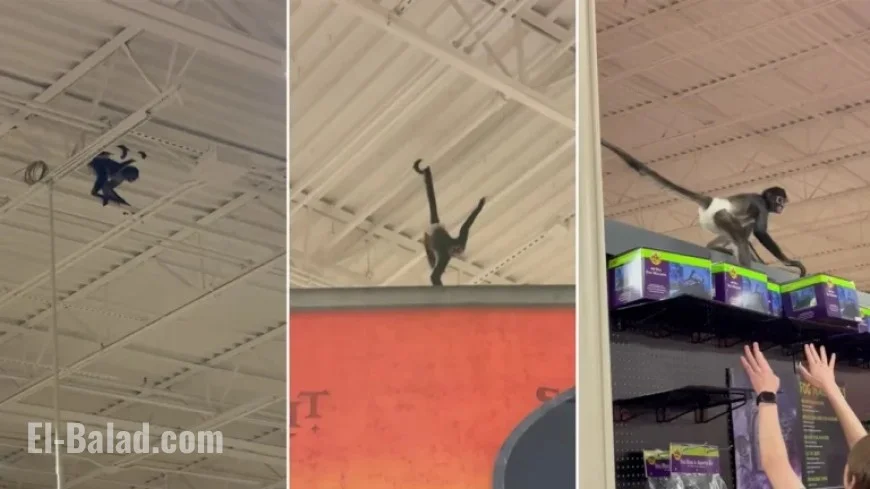 Monkey Swings from Rafters at Spirit Halloween Store
